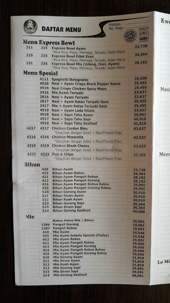 Menu Solaria - Jatiland Mall-4